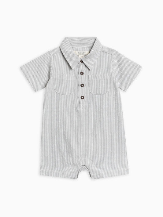 Mato Seersucker Collared Romper - Shore Stripe / Mist