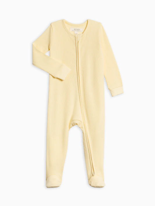 Organic Baby Kit Ribbed Footed Sleeper in Butter Yellow