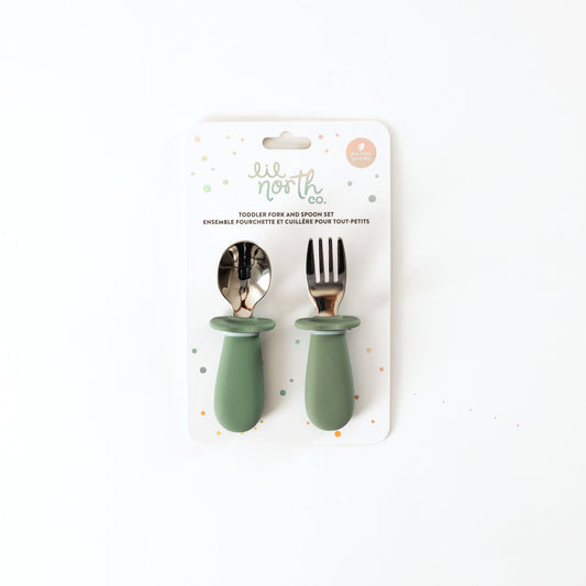 Sage Silicone & Stainless Steel Toddler Cutlery Set