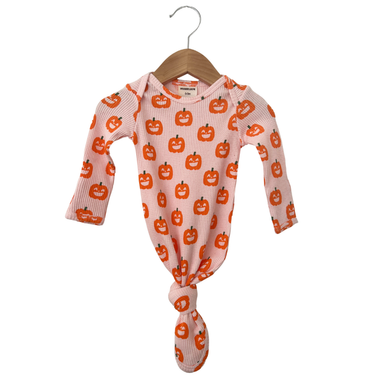 Organic Waffle Knotted Gown, Blush Jack-O-Lantern