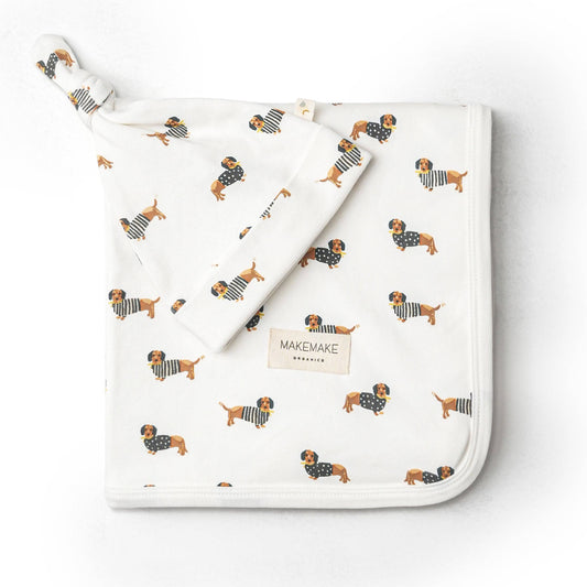 Organic Swaddle Blanket & Hat Set - Dog