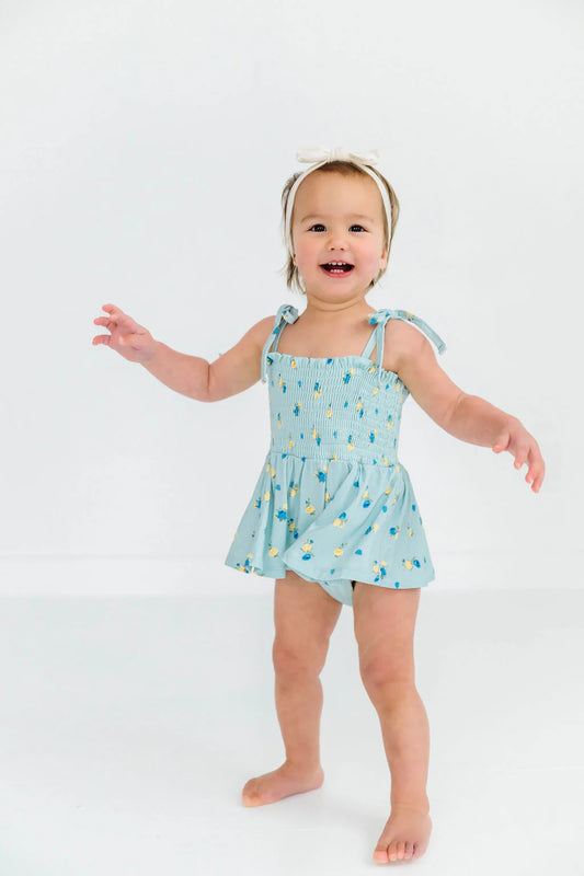Floral and Gingham Smocked Bubble Romper IMJ x Karissa Abbott Collection