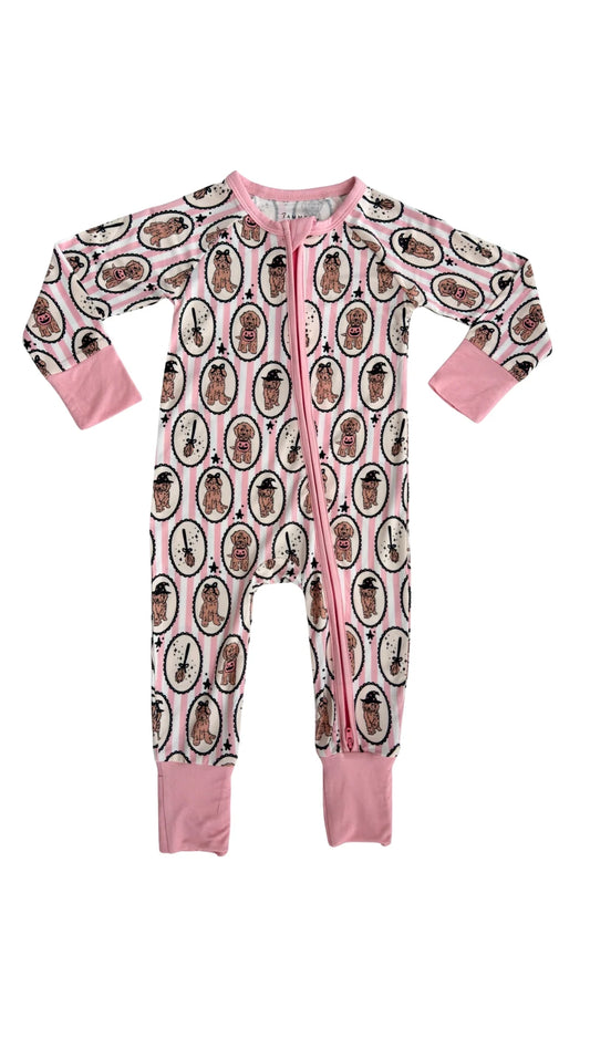 Pink Howl-o-Ween Pups Zipper Romper