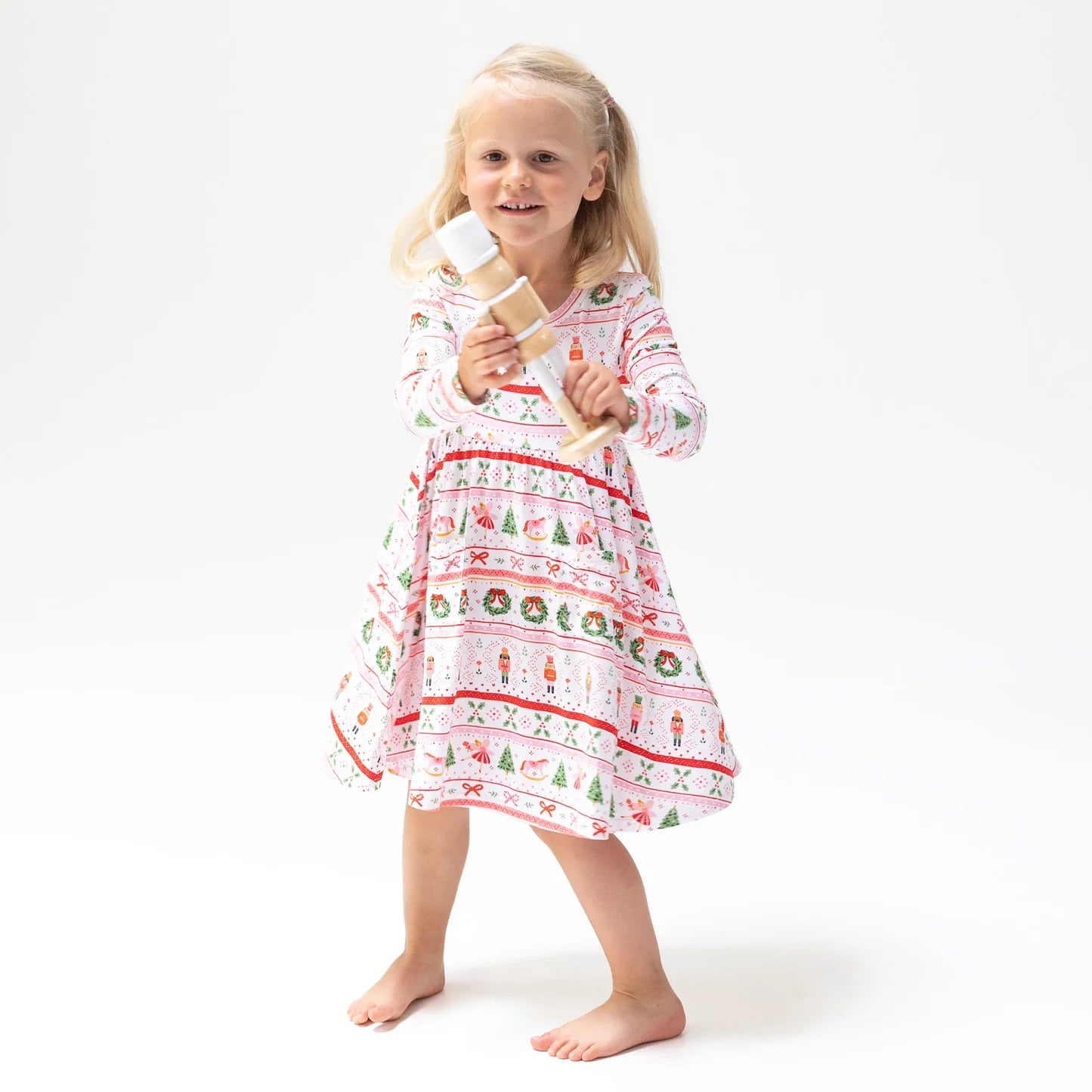 Sugar Plum Fairy - Nutcracker Fair Isle - Pink - Twirly Long Sleeve Dress 3T