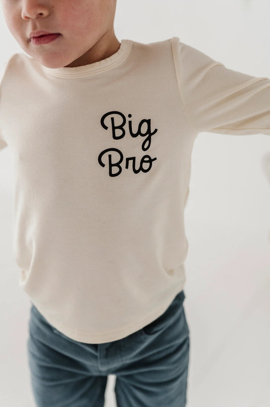 close up view of our Big Bro white long sleeve tee