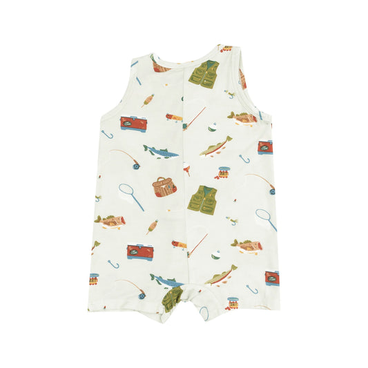 Sleeveless Shortie Romper - Fishing Things Green Back