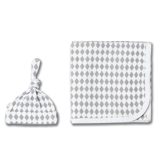 Organic Swaddle Blanket & Hat Set - Harlequin