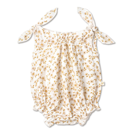 Organic Tie Shoulder Bubble Romper - Gardenia