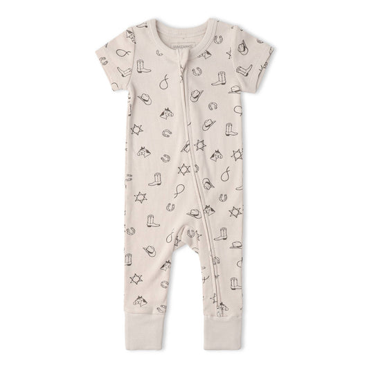 Organic Short Sleeve Zip Romper - Rodeo