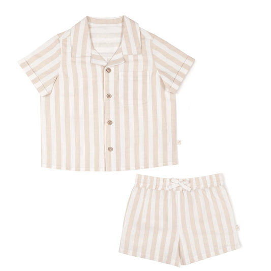 Organic Shirt and Shorts Set - Beige Stripes
