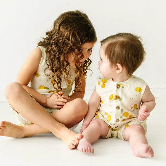 Organic Sleeveless Bubble Romper - Citron