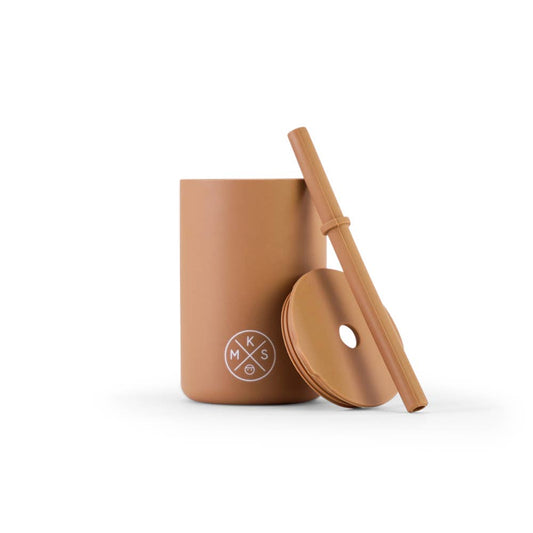 Back to School Silicone Drinking Cup with Straw - Taupe