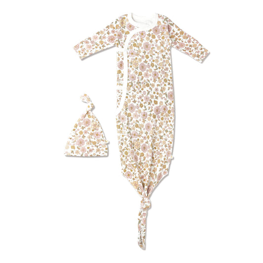 Organic Kimono Knotted Sleep Gown - Summer Garden