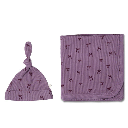 Organic Swaddle Blanket & Hat Set - Bows
