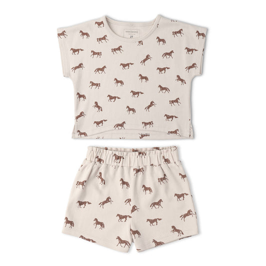 Organic Drop Shoulder Tee & Shorts Set - Horses