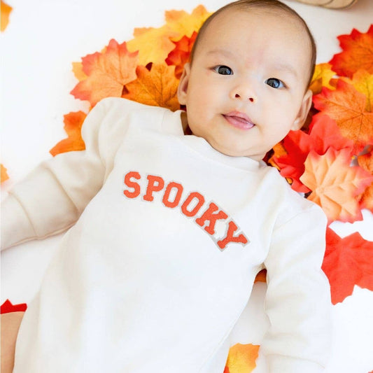 Spooky Patch Orange Halloween Long Sleeve Romper
