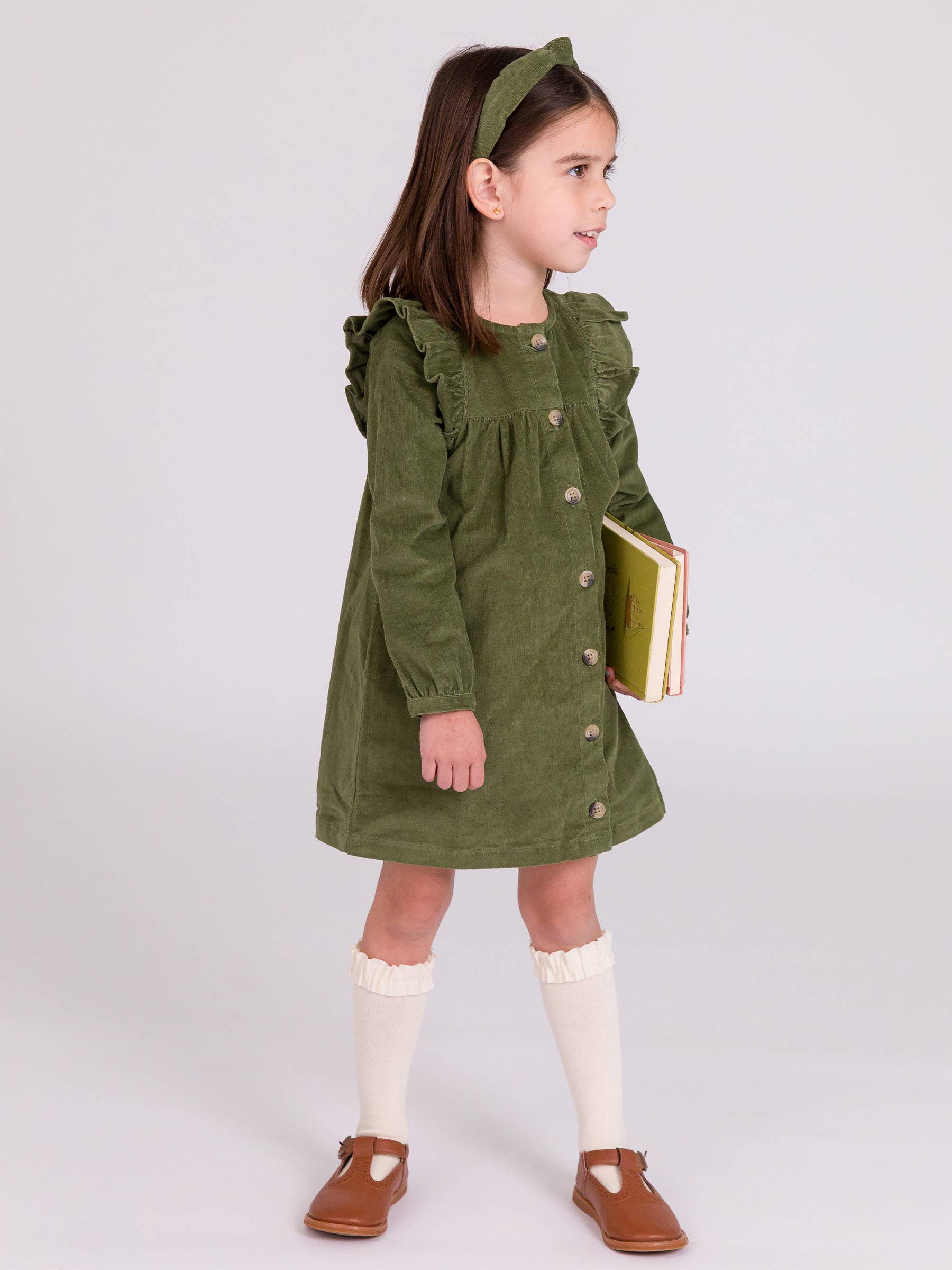Toddler Dusty Olive Stretch Corduroy Ruffle Detail Dress - 3T by RuffleButts Toddler Dusty Olive Stretch Corduroy Ruffle Detail Dress - 3T by RuffleButts