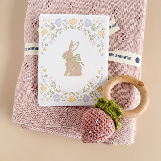 Greeting Card Pastel Floral Bunny Baby Congrats