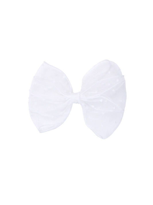 Girls White Dotted Tulle Bow