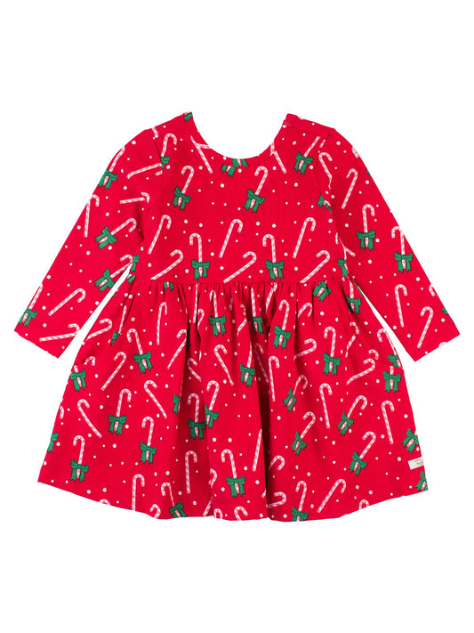 Girls Candy Cane Cutie Knit Long Sleeve Twirl Dress