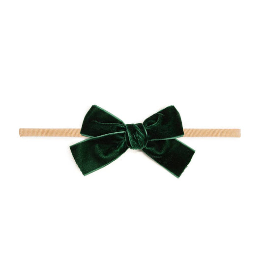 Emerald Green Velvet Bow Christmas Baby Headband - Hair Bows