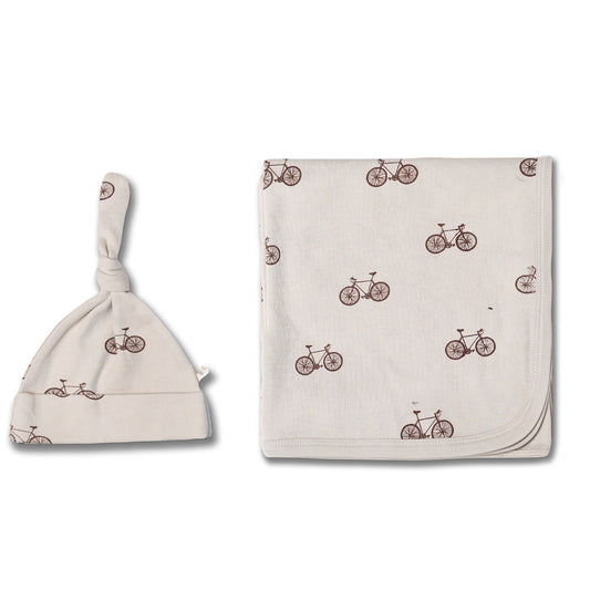 Organic Swaddle Blanket & Hat Set - Bicycle