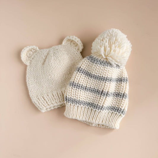 Rib Knit Stripe Hat, Bowie Grey