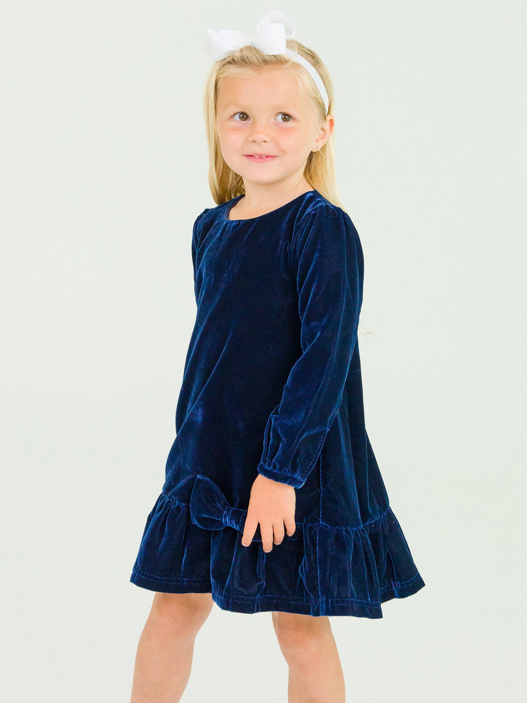 Toddler Dark Navy Velvet Long Sleeve Drop Waist Dress - 4T by RuffleButts Toddler Dark Navy Velvet Long Sleeve Drop Waist Dress - 4T by RuffleButts