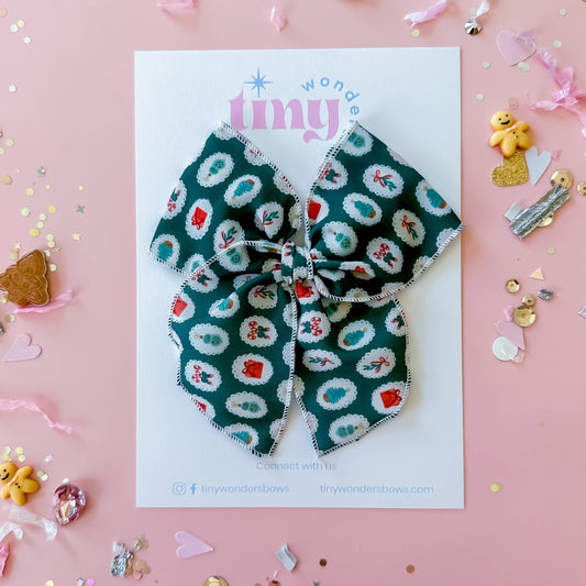 Green Cameo Christmas, crepe hair bow