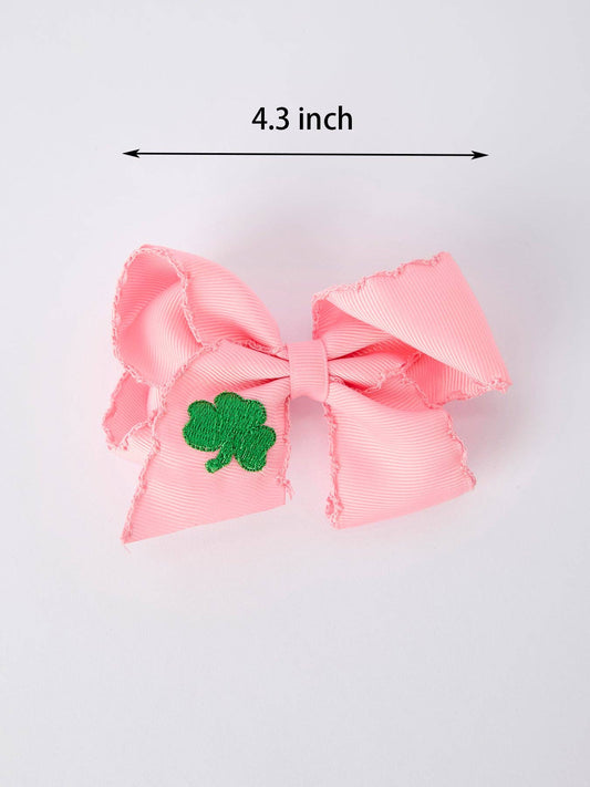 St. Patrick Shamrock Pink Hair Bow