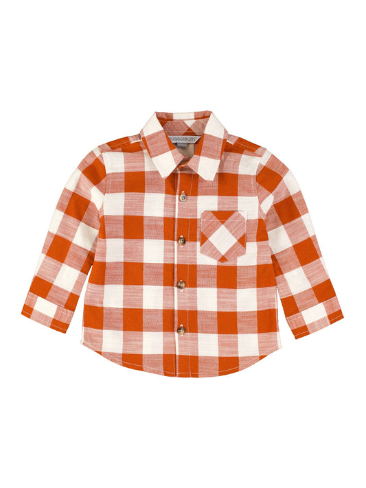 Rust Plaid Long Sleeve Button Down Shirt
