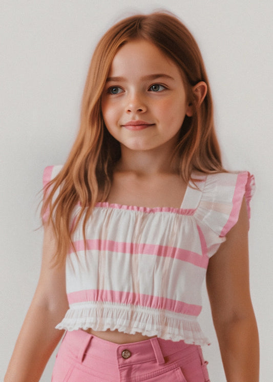 Girl Plaid Linen Top