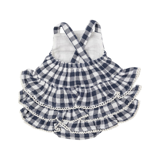 Navy Gingham Retro Ruffle Sunsuit