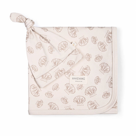 Organic Swaddle Blanket & Hat - Seashells