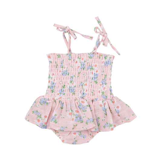 Tie Strap Smocked Bubble With Skirt, Gathering Daisies
