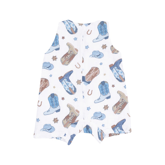 Cowboy Boots Blue - Sleeveless Shortie Romper