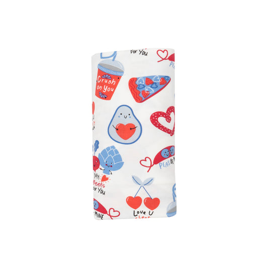 Love You Foodie Much Blue Swaddle Blanket