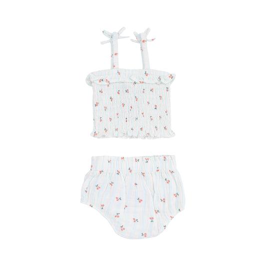 Smocked Ruffle Top & Bloomer - Cherry Stripe