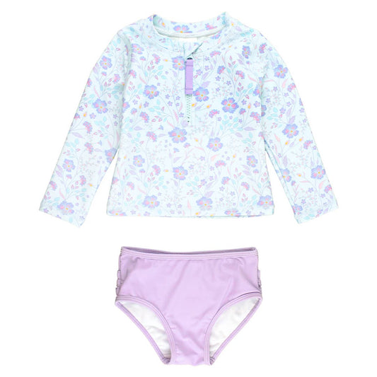 Fairytale Garden Long Sleeve Zipper 2-piece Rash Guard