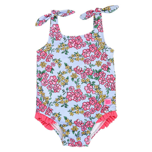 Cheerful Blossoms Tie Shoulder One Piece