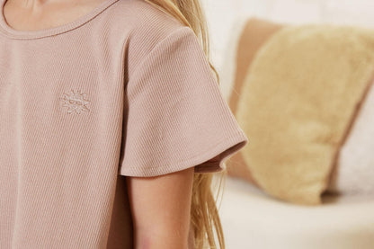 Taupe Rib Flutter Tee