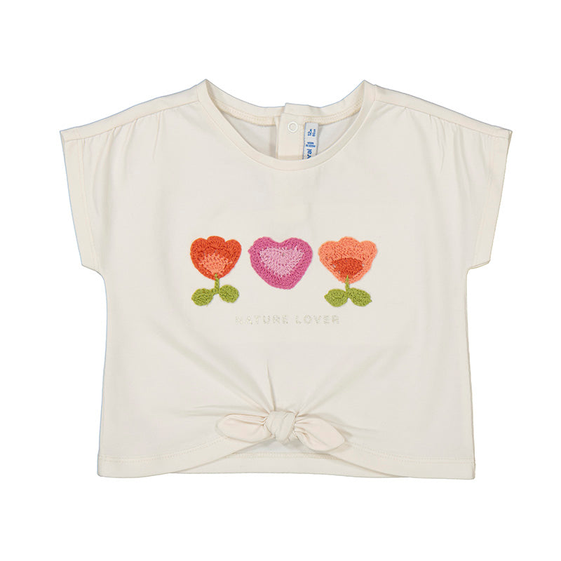 Toddler Girls T-Shirt with Floral Crochet Appliqué.