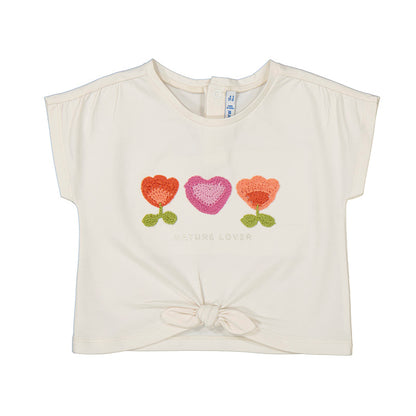 Toddler Girls T-Shirt with Floral Crochet Appliqué.