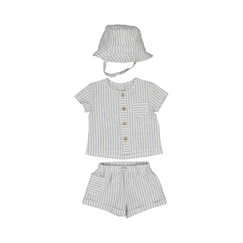 Newborn 3-Piece Striped Linen Set with Hat