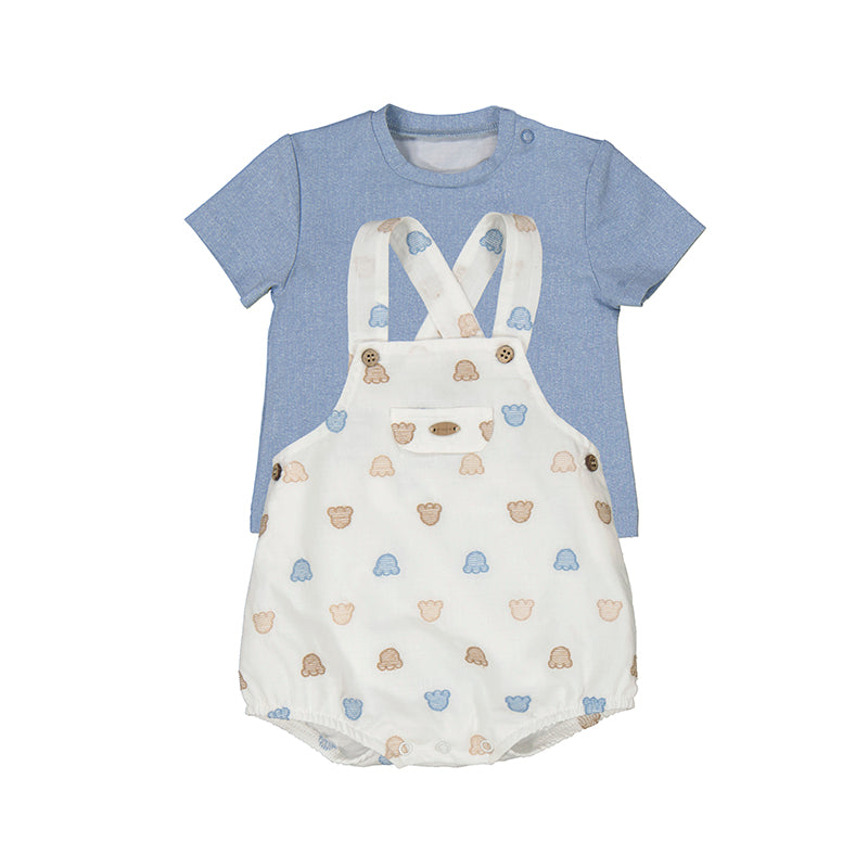 Newborn Embroidered Cloud Dungaree Set with T-Shirt