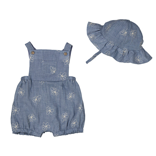 Floral Dungaree Set with Hat