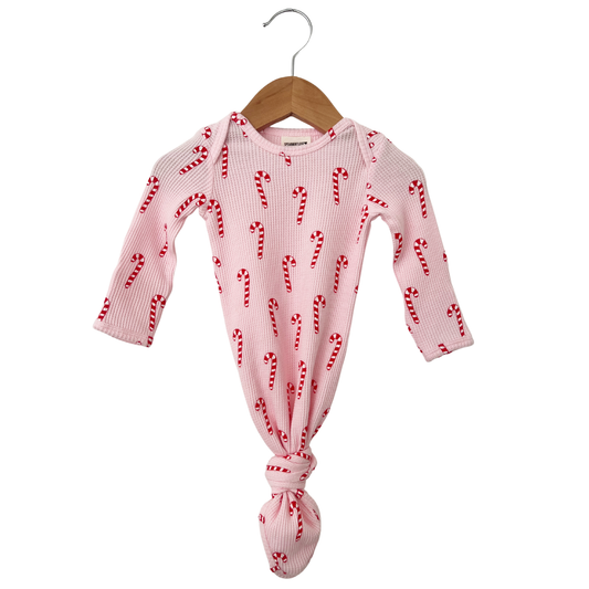 Organic Waffle Knotted Gown, Pink Candy Cane