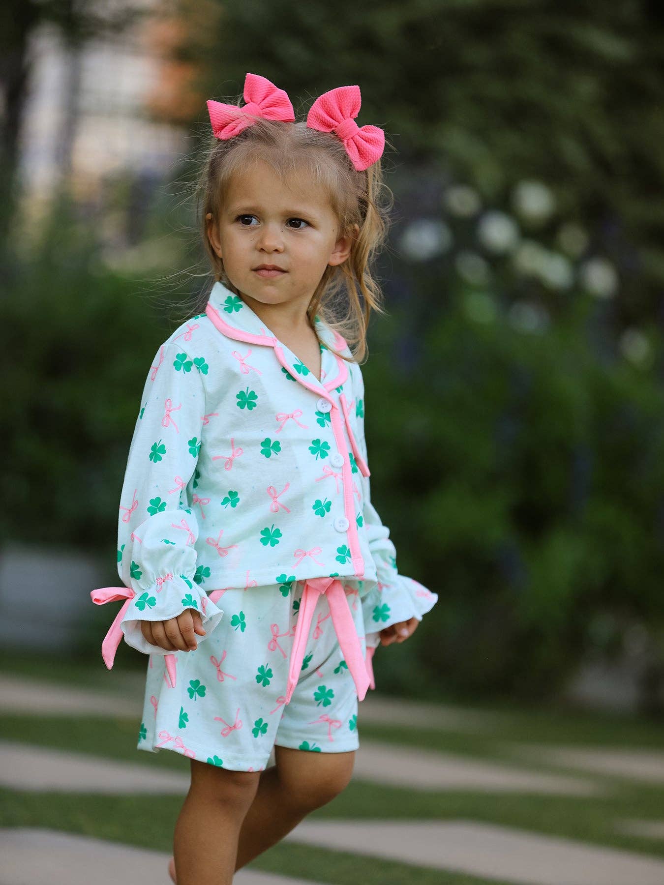 St. Patrick's Day Bow Shamrock Ruffles Pajama Set