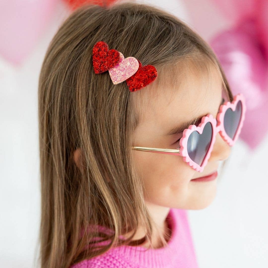 Pink and Red Glitter Hearts Valentine's Day Clip