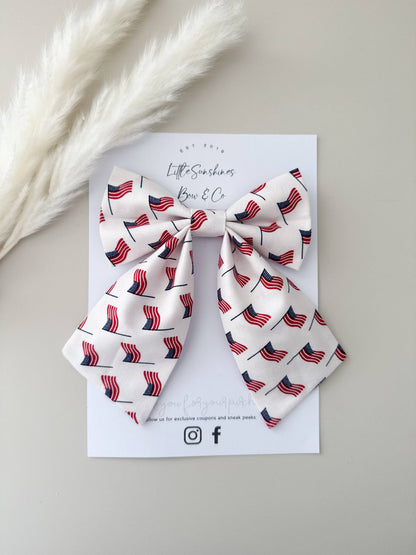 White American Flags 4th of July  Sailor Hair Bow